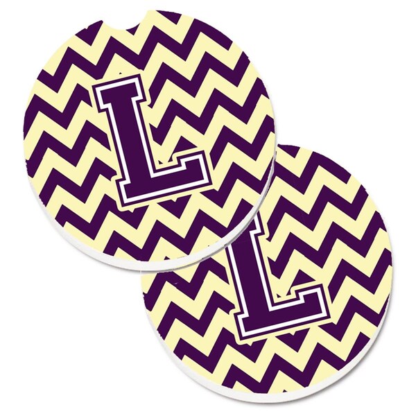 Carolines Treasures Letter L Chevron Purple and Gold Set of 2 Cup Holder Car Coaster CJ1058-LCARC - main